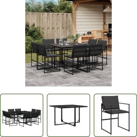 Muebles de jardín -  Juego de comedor de jardín 9 piezas con cojines textileno negro