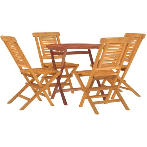 "Muebles de jardín juego de comedor muebles de exterior 5 piezas madera maciza de teca 020014306"