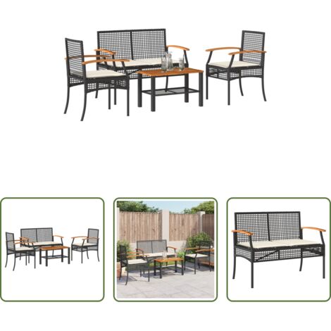 Muebles de jardín -  Juego de jardín con cojines 4 piezas ratán sintético negro