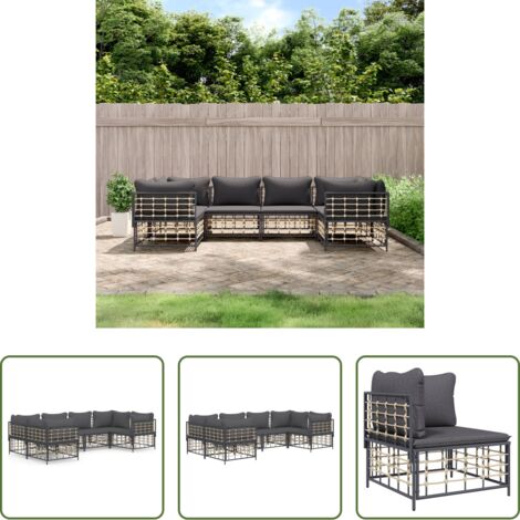 Muebles de jardín -  Juego de muebles de jardín 6 pzas cojines antracita ratán PE
