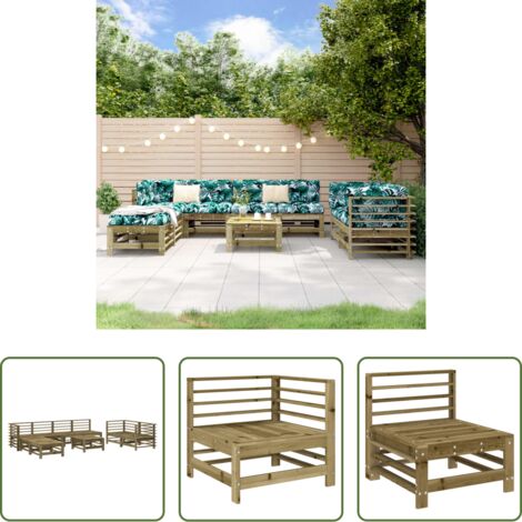 Muebles de jardín -  Juego de muebles de jardín 9 pzas madera de pino impregnada