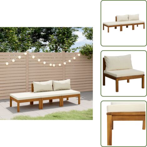 Muebles de jardín macizo - vidaXL Muebles de jardín 3 pzas madera maciza de acacia cojines crema - Acacia