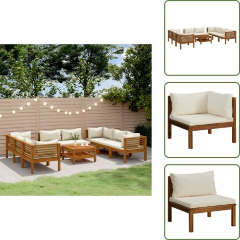Muebles de jardín macizo - vidaXL Muebles de jardín 9 pzas madera maciza de acacia cojines crema - Muebles al aire libre
