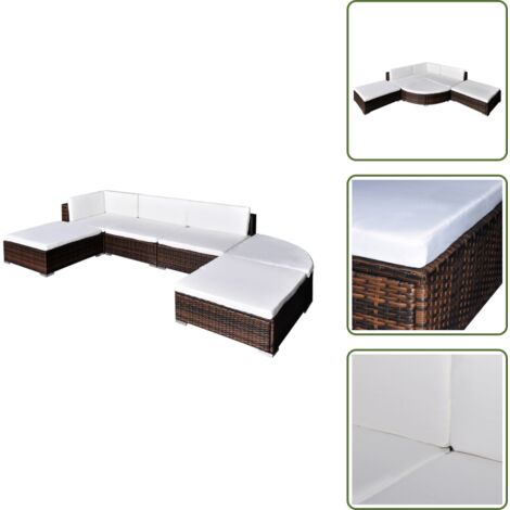 Muebles de jardín marrón - vidaXL 6 piezas Muebles de jardín y cojines ratán sintético marrón - Cojines de asiento