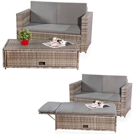 Relaxdays Mesa Terraza Plegable BASTIAN, Rectangular, 74x121,5x61,5 cm,  Efecto Ratán, Exterior, Mesita Jardín, Marrón