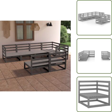 Muebles de jardín modulares - vidaXL Muebles de jardín 7 piezas gris madera de pino maciza - Muebles de jardín gris