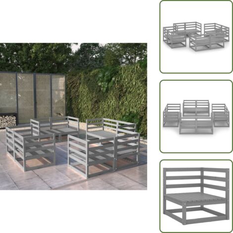 Muebles de jardín modulares - vidaXL Muebles de jardín 8 piezas gris madera de pino maciza - Muebles de jardín gris
