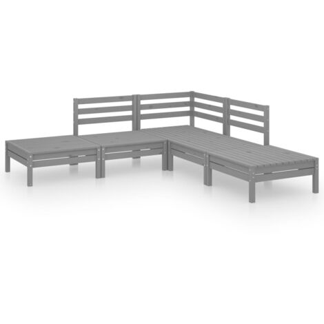 Muebles de jardín muebles de exterior juego de muebles 5 piezas madera maciza de pino gris 020016558