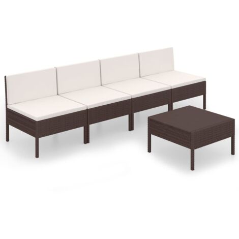 Muebles de jardín muebles de exterior juego de muebles de 5 piezas con cojines de resina tejida marrón 020016458