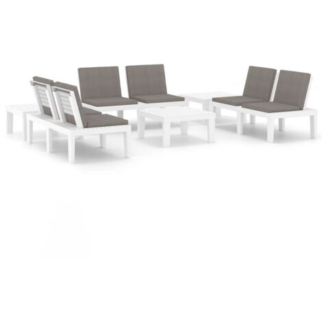 Muebles de jardín muebles de exterior juego de muebles de 6 piezas con cojines de plástico blanco 020016847