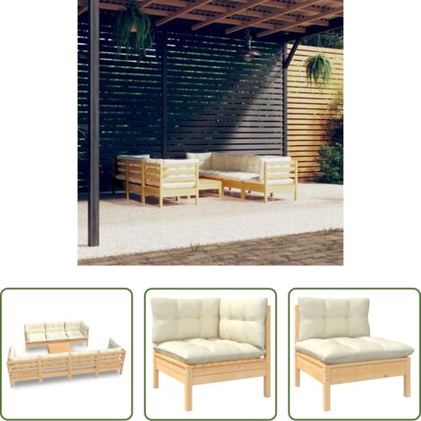 Muebles de jardín -  Muebles de jardín 8 piezas cojines madera maciza de pino