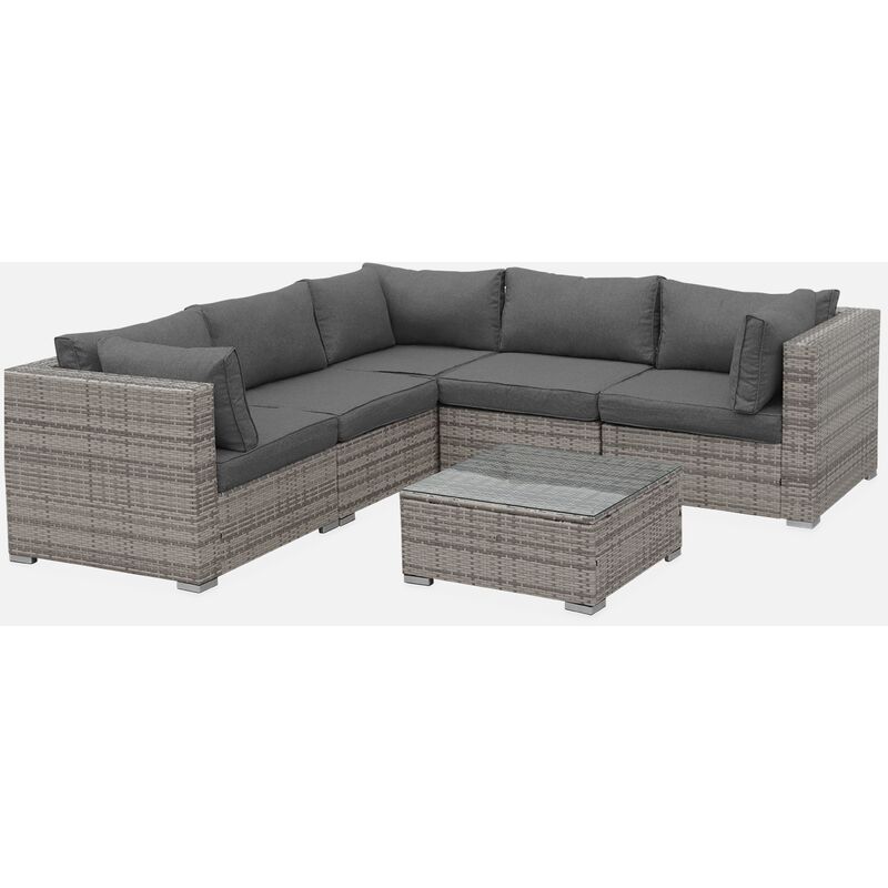 

Muebles de jardin, conjunto sofa de exterior, Varios tonos de Gris, 5 plazas, ratan sintetico, resina trenzada - NAPOLI - Varios tonos de grises