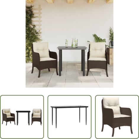 Muebles de jardín -  Set comedor de jardín 3 piezas y cojines ratán sintético marrón
