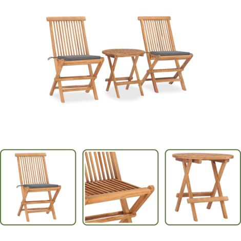 Muebles de jardín -  Set comedor de jardín plegable 3 piezas madera de teca cojines