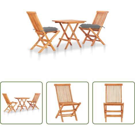 Muebles de jardín -  Set de bistró 3 pzas madera maciza de teca con cojines grises