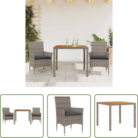 Muebles de jardín -  Set de comedor jardín 3 pzas con cojines ratán PE acacia gris