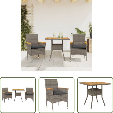 Muebles de jardín -  Set de comedor jardín 3 pzas con cojines ratán PE acacia gris