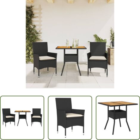 Muebles de jardín -  Set de comedor jardín 3 pzas con cojines ratán PE acacia negro