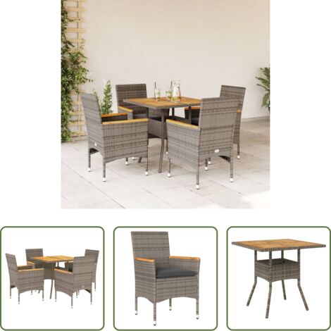 Muebles de jardín -  Set de comedor jardín 5 pzas con cojines ratán PE acacia gris