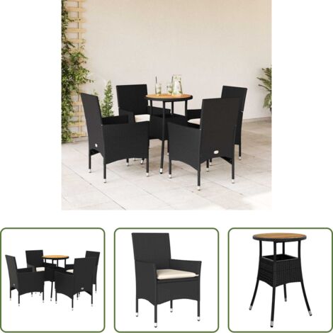 Muebles de jardín -  Set de comedor jardín 5 pzas con cojines ratán PE acacia negro