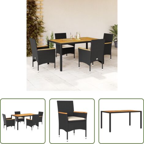 Muebles de jardín -  Set de comedor jardín 5 pzas con cojines ratán PE acacia negro