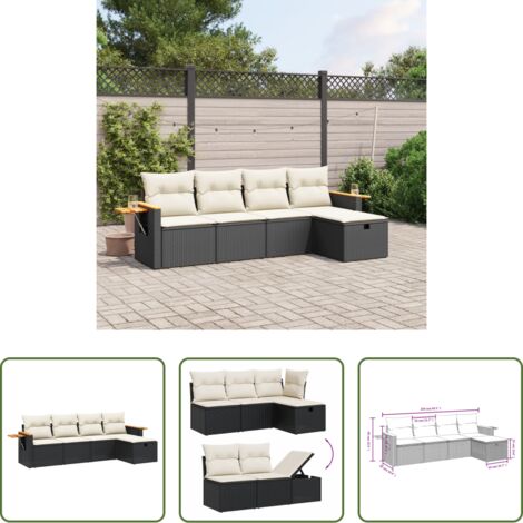 Muebles de jardín -  Set de muebles de jardín 5 pzas y cojines ratán sintético negro