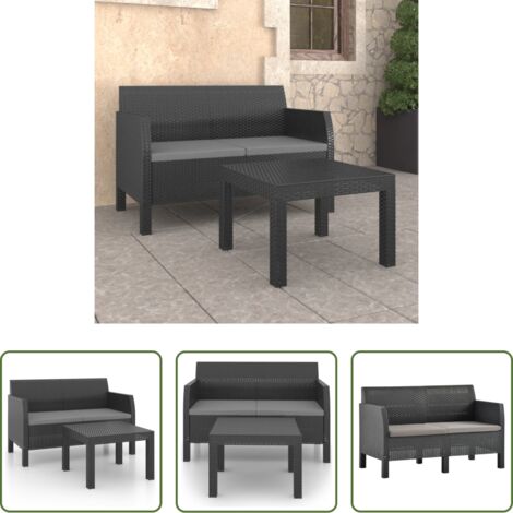 Muebles de jardín -  Set de muebles jardín 2 piezas cojines PP ratán gris antracita