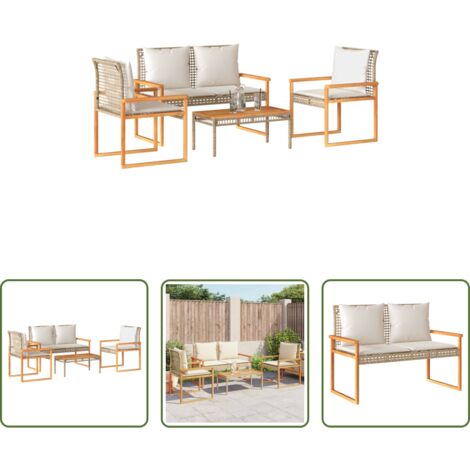 Muebles de jardín -  Set de muebles jardín con cojines beige mezcla 4 pzas ratán PE