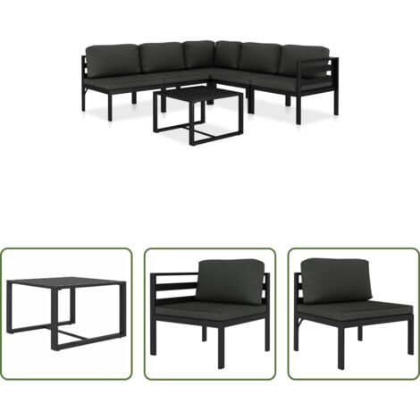 Muebles de jardín -  Set muebles de jardín 6 pzas y cojines aluminio gris antracita