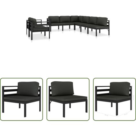 Muebles de jardín -  Set muebles de jardín 8 pzas y cojines aluminio gris antracita