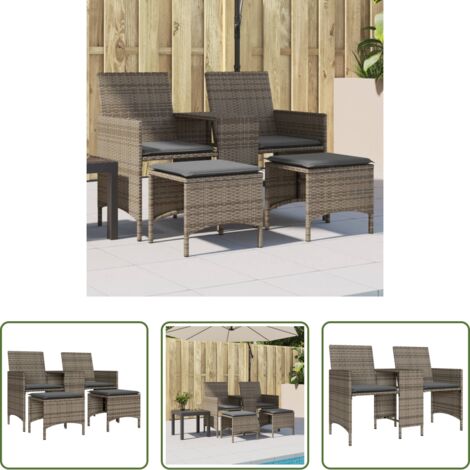 Muebles de jardín -  Sofá de jardín 2 plazas con mesa y taburetes ratán PE gris