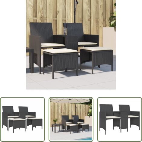 Muebles de jardín -  Sofá de jardín 2 plazas con mesa y taburetes ratán PE negro