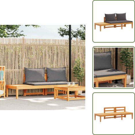 Muebles de jardín - vidaXL Banco de jardín y mesa cojines gris oscuro madera maciza acacia - Banco de madera