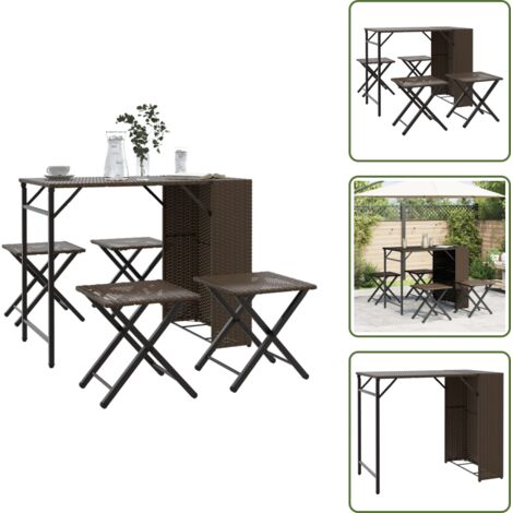 Muebles de jardín - vidaXL Juego de comedor de jardín plegable 5 piezas ratán PE marrón - Mesa de jardín