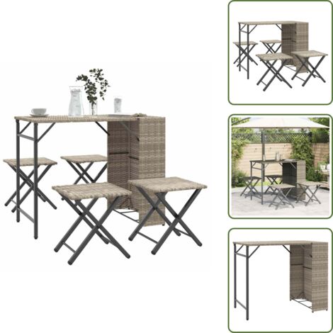 Muebles de jardín - vidaXL Juego de comedor de jardín plegable 5 pzas ratán PE gris claro - Ratán sintético