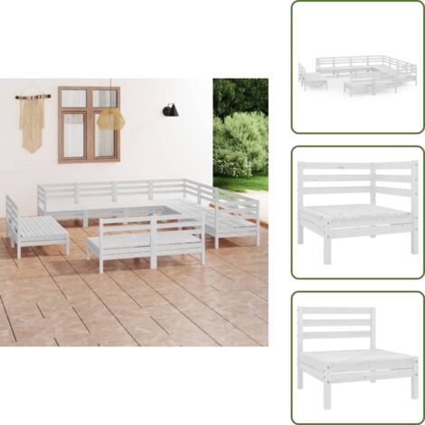 Muebles de jardín - vidaXL Juego de muebles de jardín 11 piezas madera maciza pino blanco - Diseño rústico