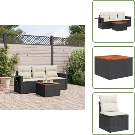 Muebles de jardín - vidaXL Juego de sofás jardín 4 pzas con cojines ratán sintético negro - Mesa auxiliar