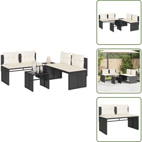 Muebles de jardín - vidaXL Juego de sofás jardín 4 pzas con cojines ratán sintético negro - Sofás de exterior