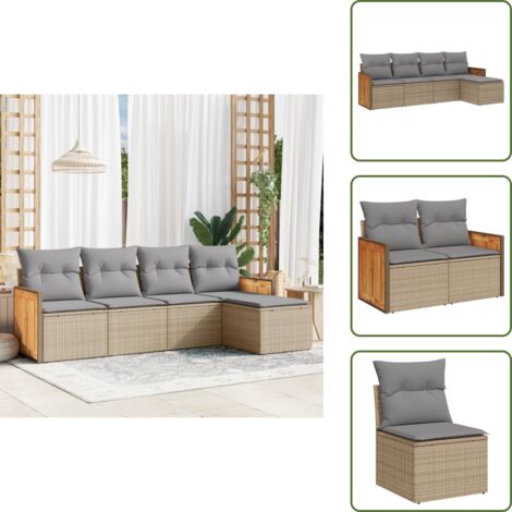 Muebles de jardín - vidaXL Juego de sofás jardín con cojines 5 pzas ratán sintético beige - Sofás para terraza