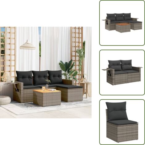 Muebles de jardín - vidaXL Juego de sofás jardín con cojines 5 pzas ratán sintético gris - Mesa auxiliar