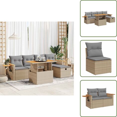 Muebles de jardín - vidaXL Juego de sofás jardín con cojines 6 pzas ratán sintético beige - Cojines para terraza