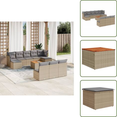 Muebles de jardín - vidaXL Juego de sofás jardín con cojines beige mezcla 11 pzas ratán PE - Cojines para terraza