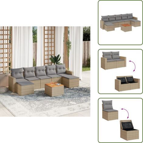 Muebles de jardín - vidaXL Juego de sofás jardín con cojines beige mezcla 8 pzas ratán PE - Sofás con reposabrazos
