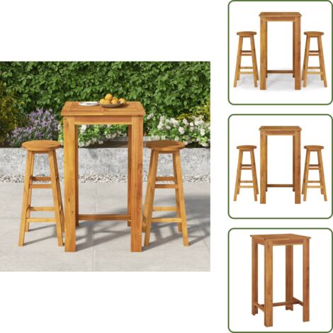 Muebles de jardín - vidaXL Mesa y taburetes altos de jardín 3 pzas madera maciza acacia - Mesa alta