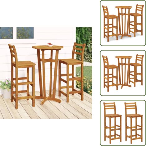Muebles de jardín - vidaXL Mesa y taburetes altos de jardín 3 pzas madera maciza acacia - Mesa alta