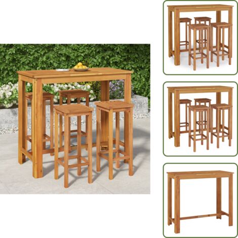 Muebles de jardín - vidaXL Mesa y taburetes altos de jardín 5 pzas madera maciza acacia - Mesa alta