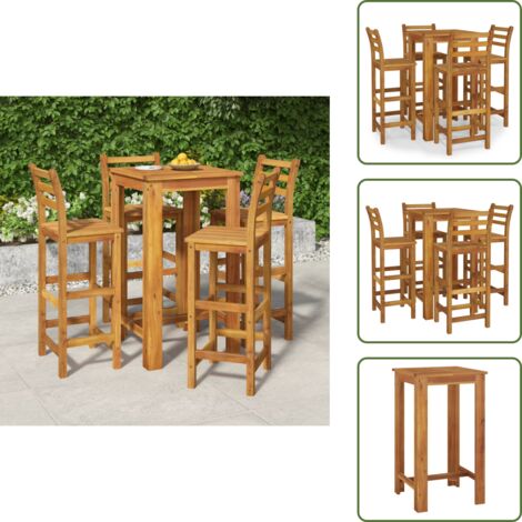 Muebles de jardín - vidaXL Mesa y taburetes altos de jardín 5 pzas madera maciza acacia - Muebles de exterior