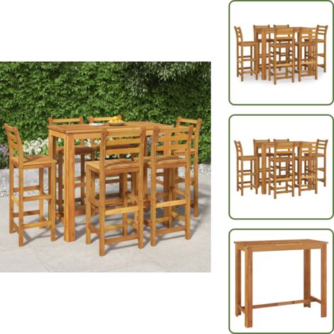 Muebles de jardín - vidaXL Mesa y taburetes altos de jardín 7 pzas madera maciza acacia - Acacia