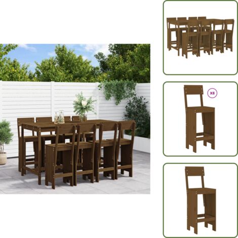 Muebles de jardín - vidaXL Mesa y taburetes altos de jardín 9 pzas madera pino marrón miel - Madera maciza