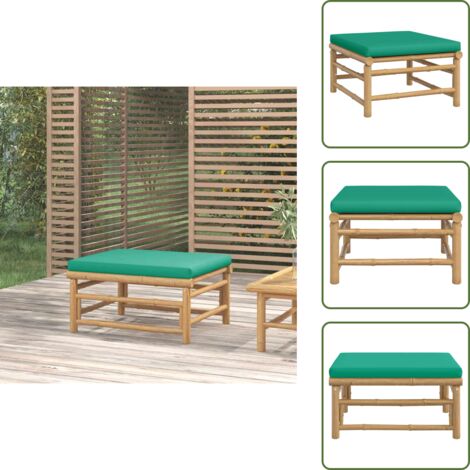 Muebles de jardín - vidaXL Reposapiés de jardín bambú con cojín verde - Muebles de exterior